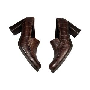 Vintage 90s Kenneth Cole Embossed Leather Heeled Loafers Size 8.5 Made In Italy